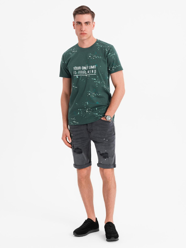 Ombre Clothing Pánske krátke džínsové šortky s roztrhaním a ohrnutým lemom - šedé