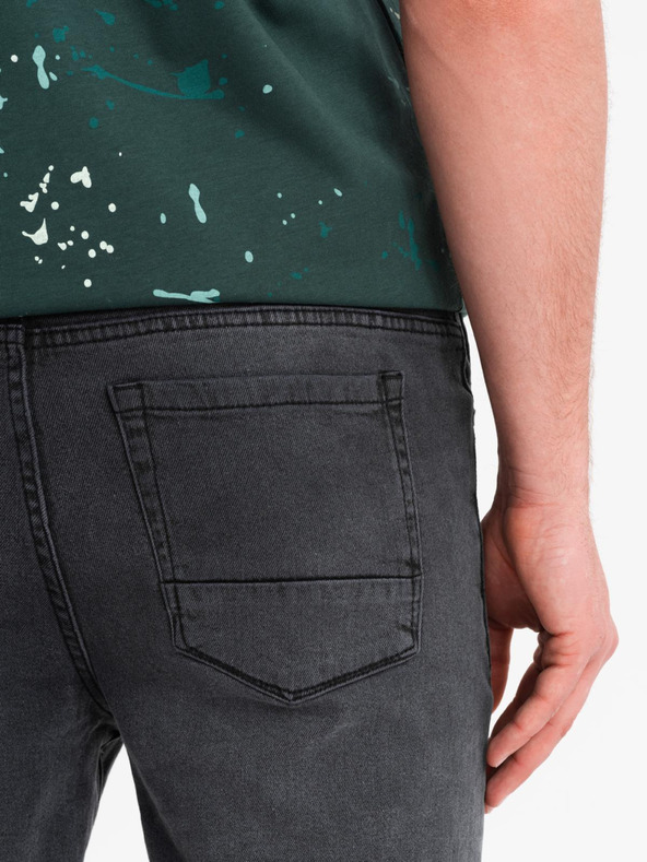 Ombre Clothing Pánske krátke džínsové šortky s roztrhaním a ohrnutým lemom - šedé