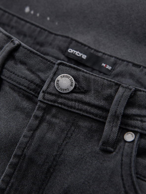 Ombre Clothing Pánske krátke džínsové šortky s roztrhaním a ohrnutým lemom - šedé