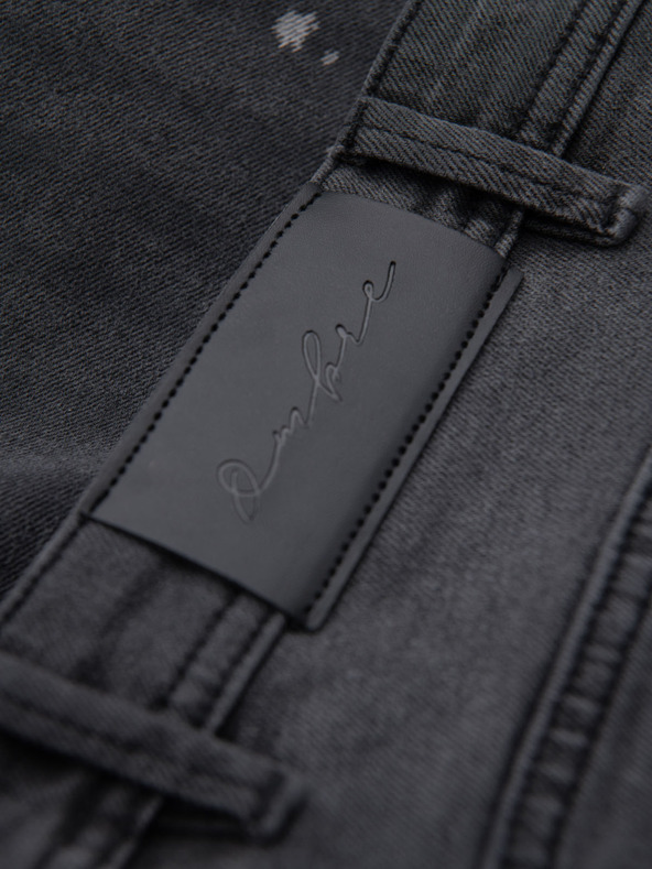 Ombre Clothing Pánske krátke džínsové šortky s roztrhaním a ohrnutým lemom - šedé