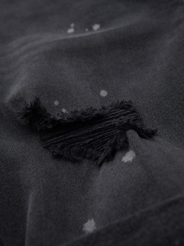 Ombre Clothing Pánske krátke džínsové šortky s roztrhaním a ohrnutým lemom - šedé