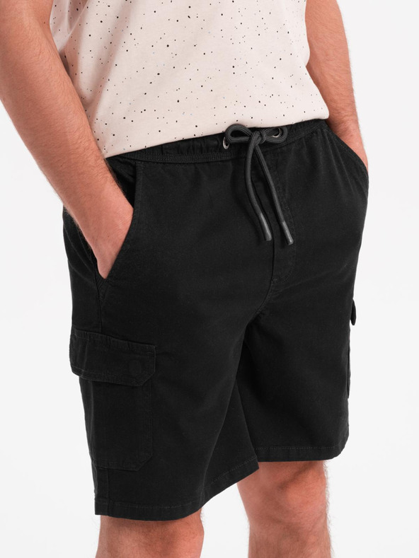 Ombre Clothing Pánske bavlnené šortky s elastickým pásom - čierne