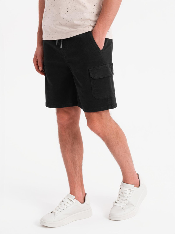 Ombre Clothing Pánske bavlnené šortky s elastickým pásom - čierne