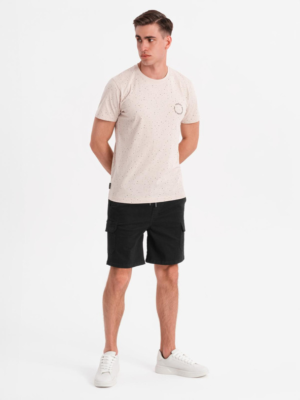 Ombre Clothing Pánske bavlnené šortky s elastickým pásom - čierne