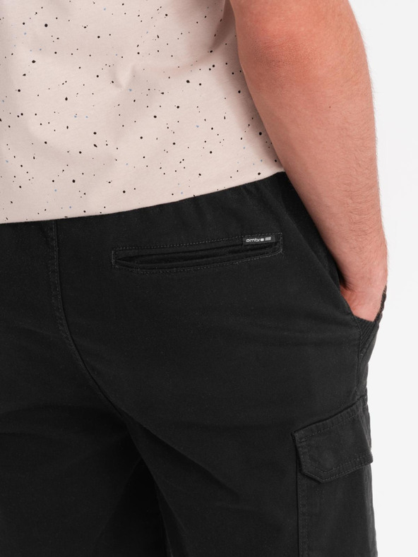 Ombre Clothing Pánske bavlnené šortky s elastickým pásom - čierne