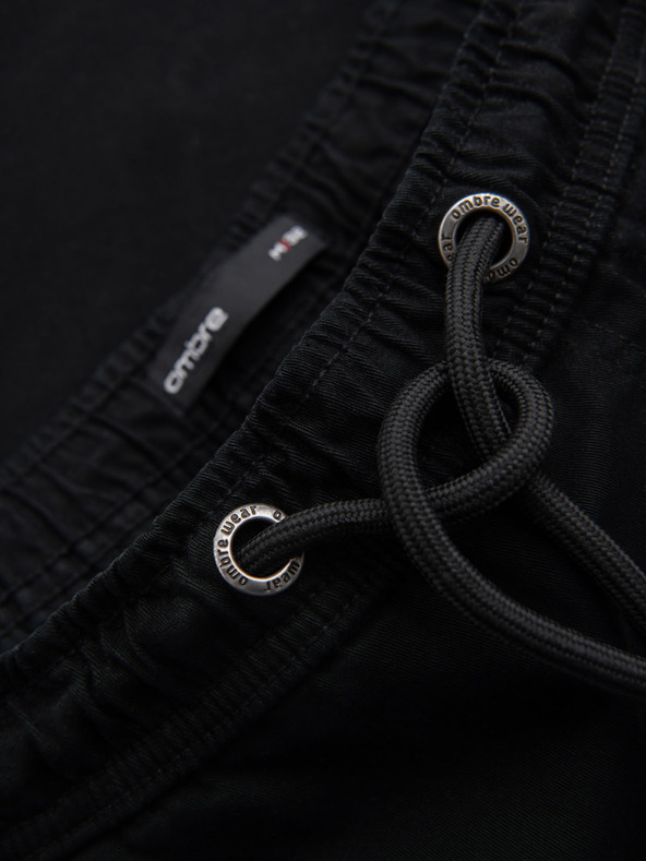 Ombre Clothing Pánske bavlnené šortky s elastickým pásom - čierne