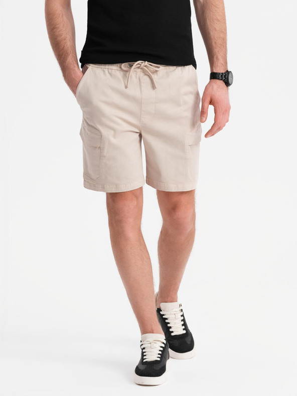 Ombre Clothing Pánske šortky voľného strihu s cargo vreckami - krémové