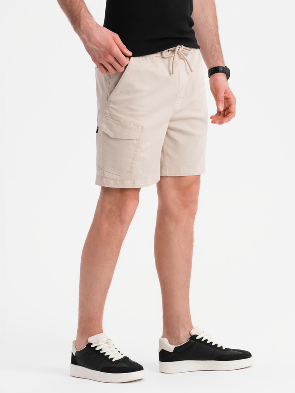 Ombre Clothing Pánske šortky voľného strihu s cargo vreckami - krémové