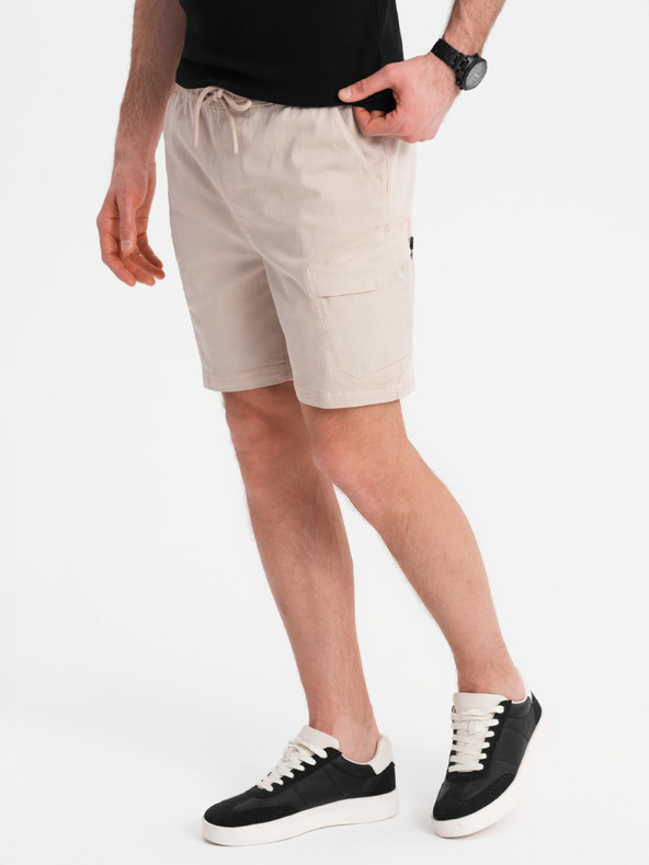 Ombre Clothing Pánske šortky voľného strihu s cargo vreckami - krémové