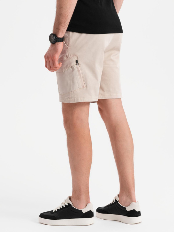 Ombre Clothing Pánske šortky voľného strihu s cargo vreckami - krémové