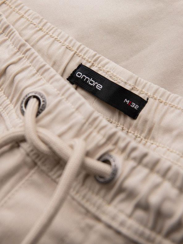 Ombre Clothing Pánske šortky voľného strihu s cargo vreckami - krémové