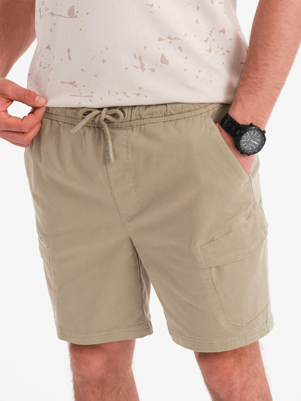 Ombre Clothing Pánske šortky voľného strihu s cargo vreckami - svetlo olivové