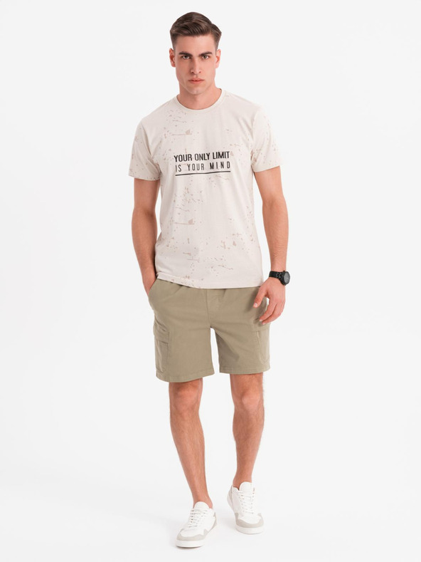 Ombre Clothing Pánske šortky voľného strihu s cargo vreckami - svetlo olivové