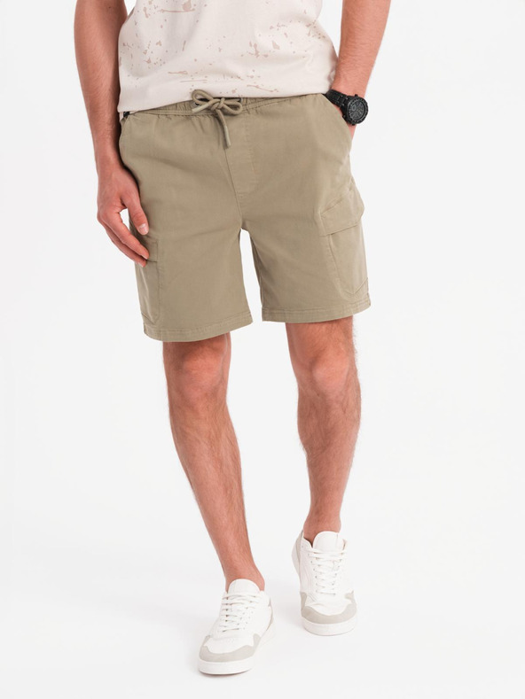 Ombre Clothing Pánske šortky voľného strihu s cargo vreckami - svetlo olivové