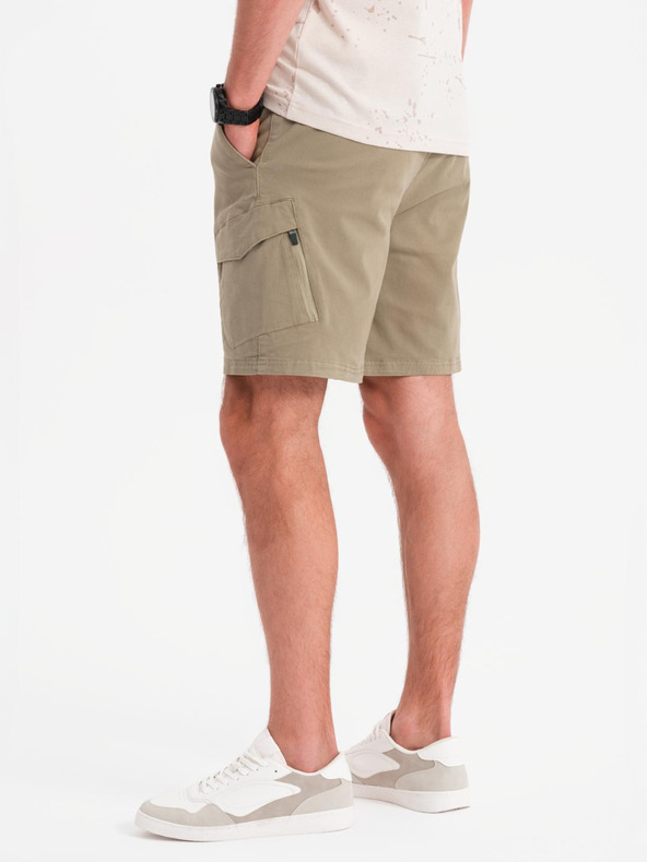 Ombre Clothing Pánske šortky voľného strihu s cargo vreckami - svetlo olivové