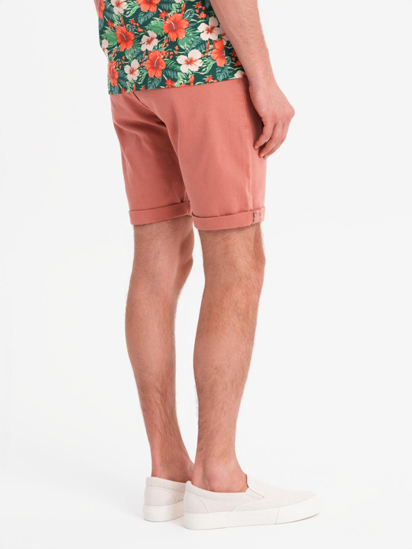 Ombre Clothing Pánske džínsové šortky s ohrnutým lemom - korálové