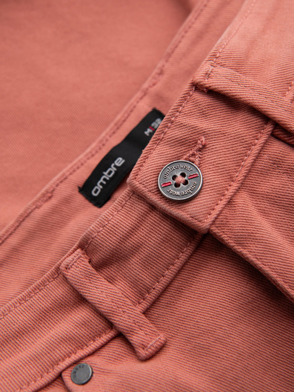 Ombre Clothing Pánske džínsové šortky s ohrnutým lemom - korálové