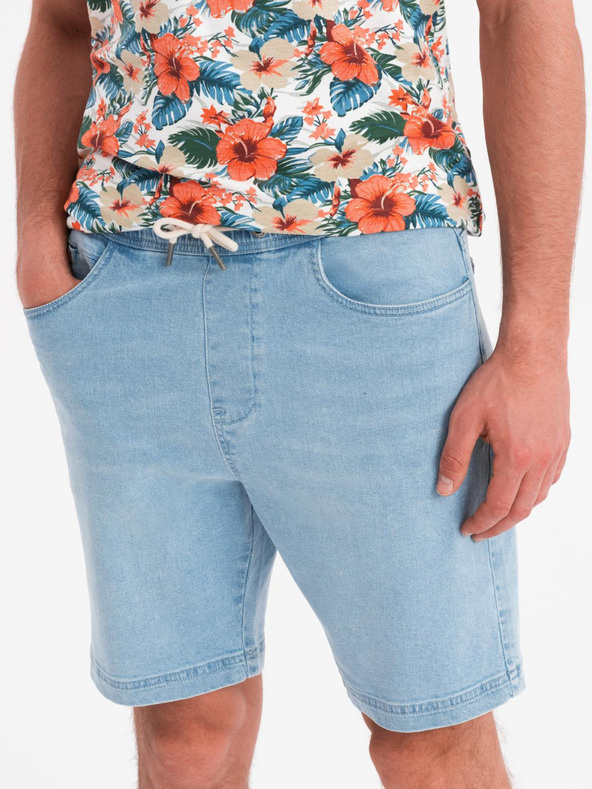 Ombre Clothing Pánske šortky s elastickým pásom a praným efektom - svetlo modré