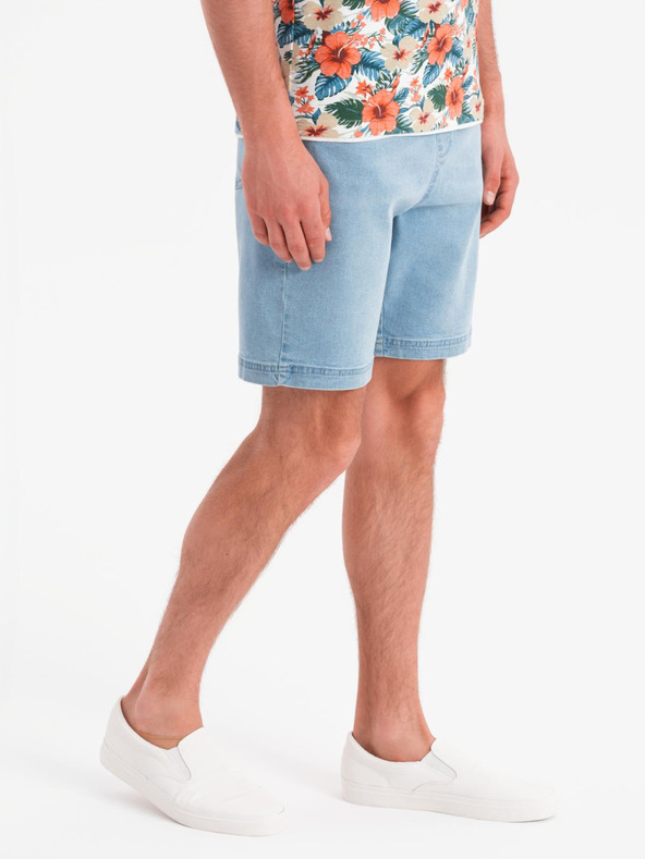 Ombre Clothing Pánske šortky s elastickým pásom a praným efektom - svetlo modré