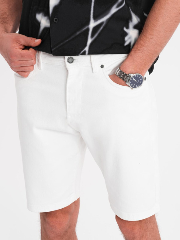 Ombre Clothing Pánske džínsové šortky klasického strihu - biele