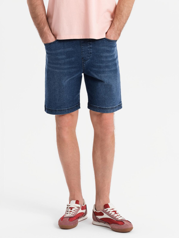 Ombre Clothing Pánske šortky s elastickým pásom a praným efektom - modré