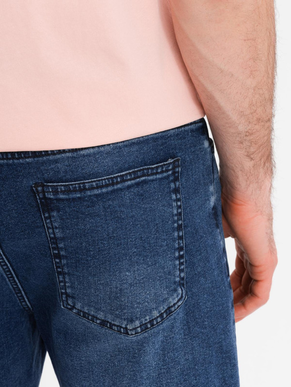 Ombre Clothing Pánske šortky s elastickým pásom a praným efektom - modré