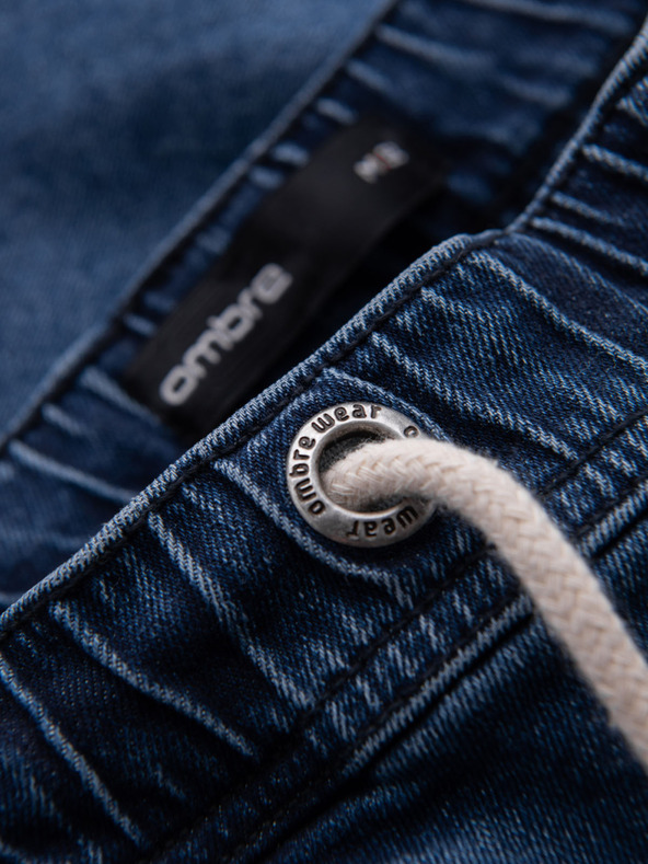 Ombre Clothing Pánske šortky s elastickým pásom a praným efektom - modré