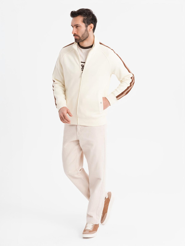 Ombre Clothing Pánska mikina s vysokým golierom a lemovaním - krémová