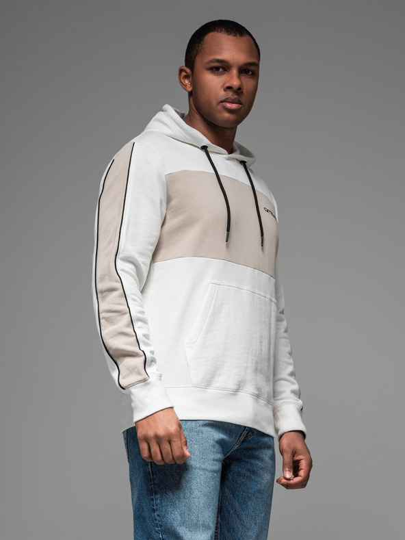 Ombre Clothing Pánska bavlnená mikina s kapucňou a kontrastnými detailmi - biela
