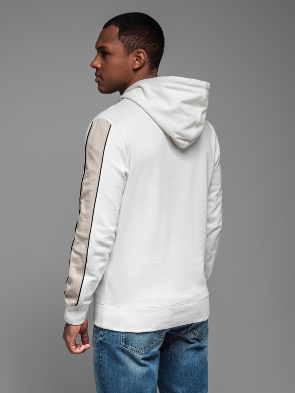 Ombre Clothing Pánska bavlnená mikina s kapucňou a kontrastnými detailmi - biela