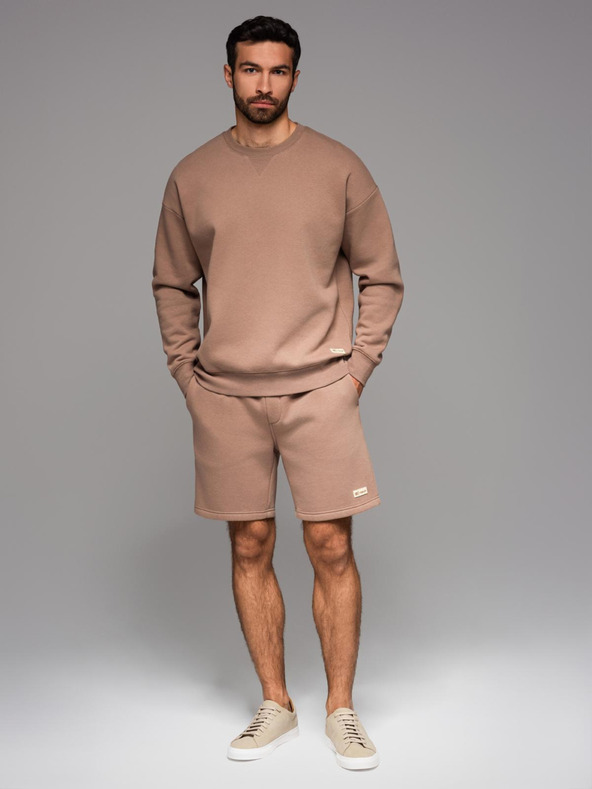 Ombre Clothing Klasická unisex mikina s okrúhlym výstrihom - hnedá