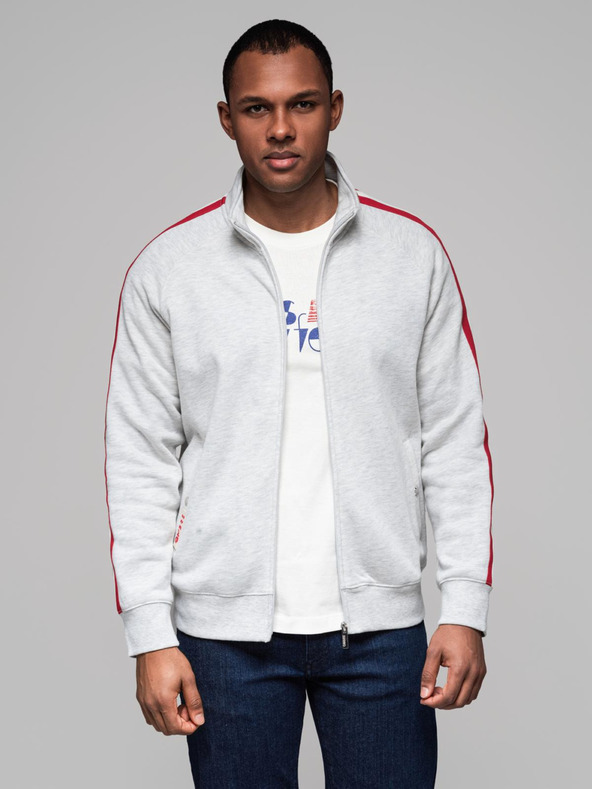 Ombre Clothing Pánska mikina s vysokým golierom a pruhmi - sivý melír