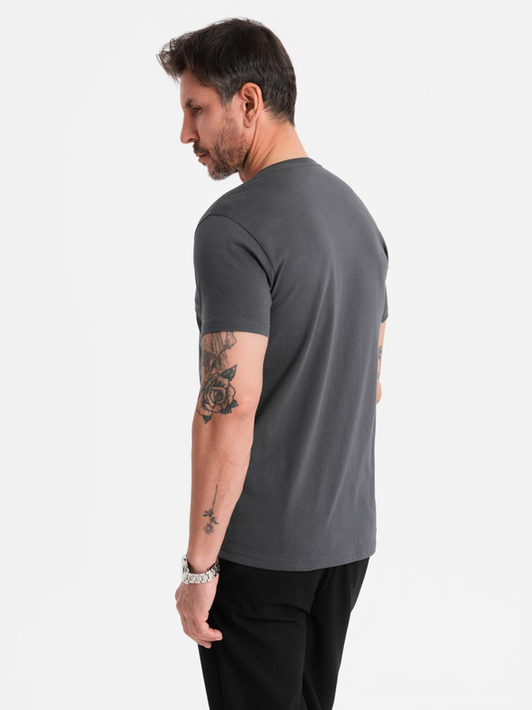 Ombre Clothing Pánske klasické bavlnené tričko BASIC s výstrihom do V - grafitová