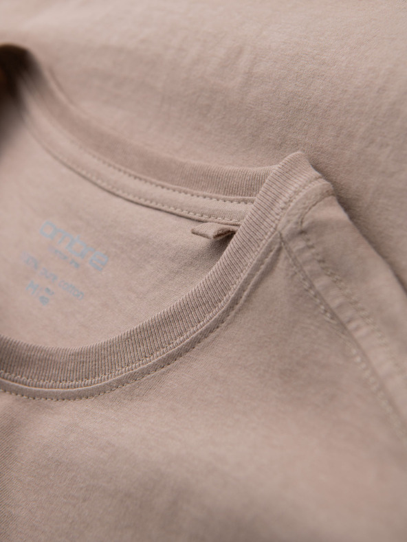 Ombre Clothing Pánske klasické bavlnené tričko BASIC - piesková
