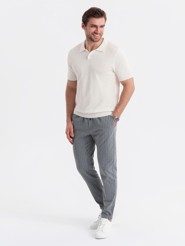 Ombre Clothing Pánske bavlnené polo tričko zo štruktúrovaného úpletu - biele