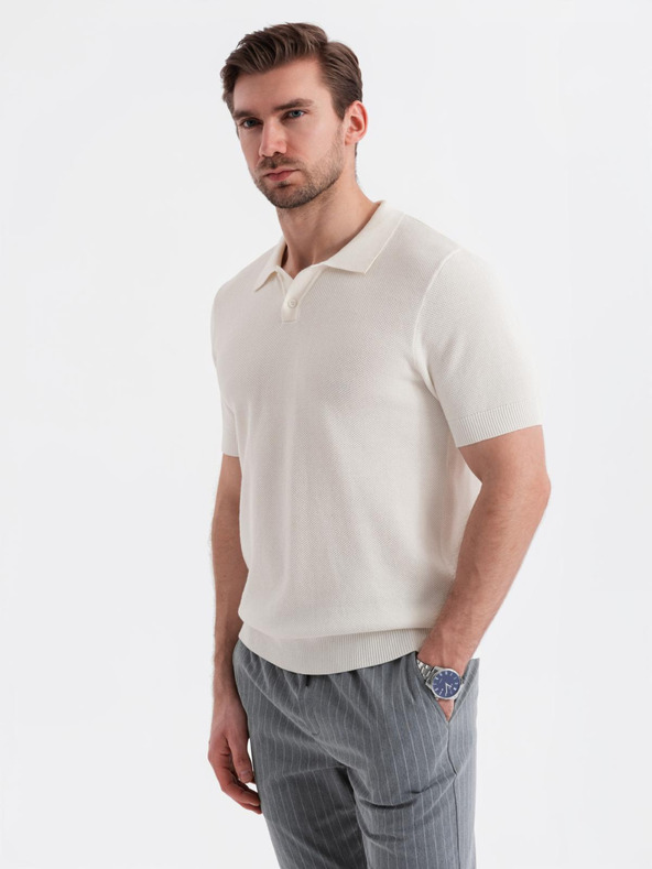 Ombre Clothing Pánske bavlnené polo tričko zo štruktúrovaného úpletu - biele