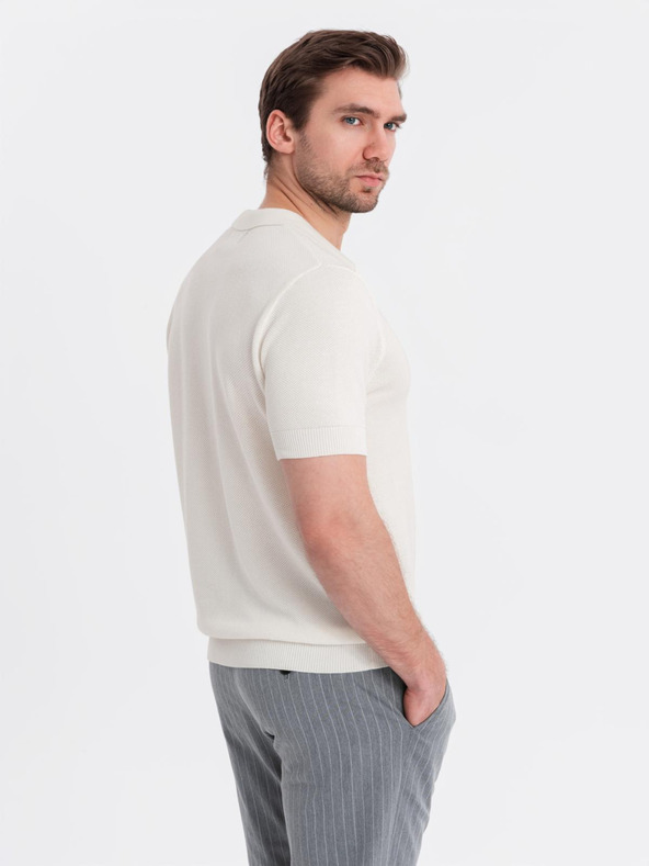 Ombre Clothing Pánske bavlnené polo tričko zo štruktúrovaného úpletu - biele