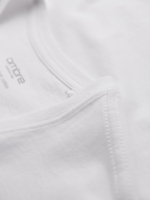 Ombre Clothing Pánske klasické bavlnené tričko BASIC s výstrihom - biele