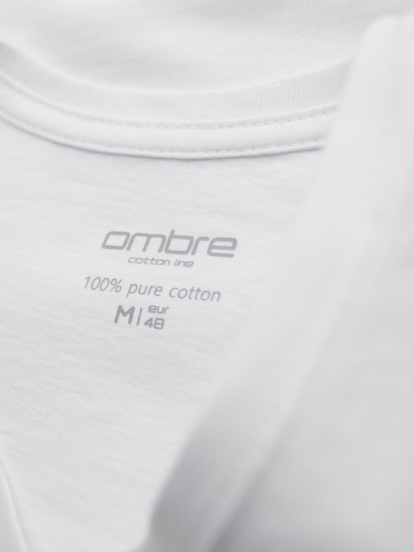 Ombre Clothing Pánske klasické bavlnené tričko BASIC s výstrihom - biele