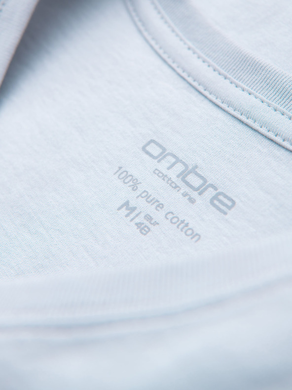 Ombre Clothing Pánske klasické bavlnené tričko BASIC s výstrihom - svetlo sivé