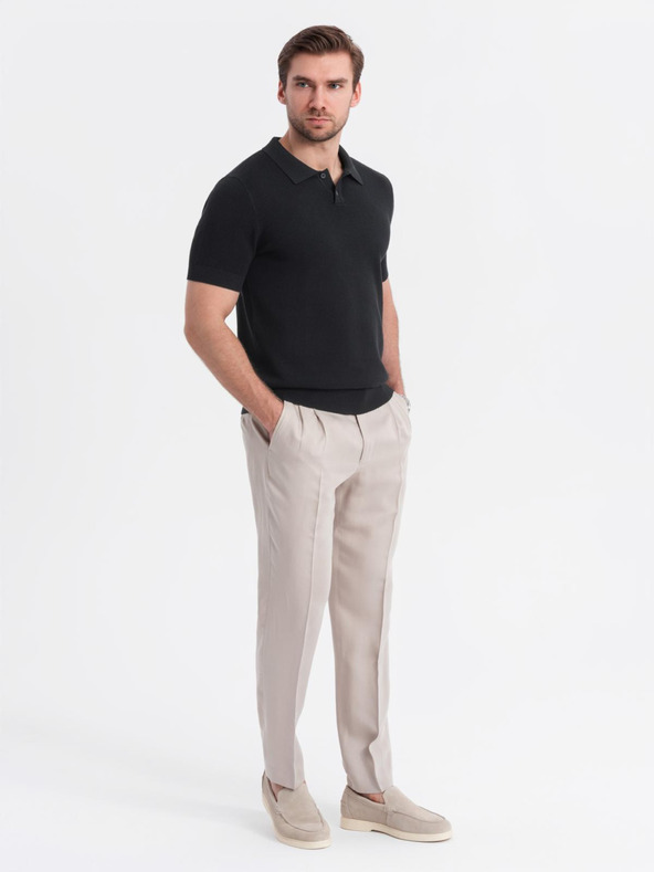 Ombre Clothing Pánske bavlnené polo tričko zo štruktúrovaného úpletu - čierne
