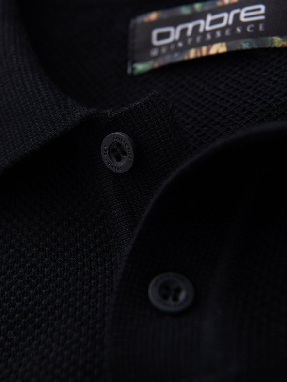 Ombre Clothing Pánske bavlnené polo tričko zo štruktúrovaného úpletu - čierne