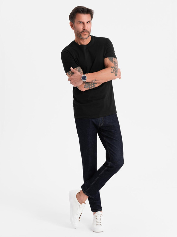 Ombre Clothing Pánske klasické bavlnené tričko BASIC - čierne