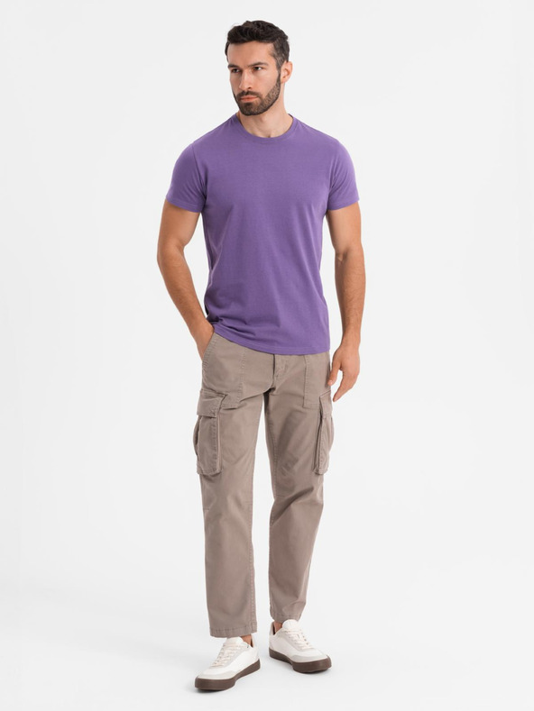 Ombre Clothing Pánske klasické bavlnené tričko BASIC - fialové
