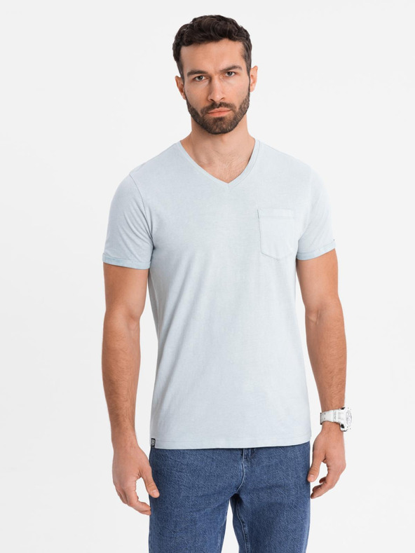 Ombre Clothing Pánske bavlnené tričko so výstrihom do V a praným efektom - šedé