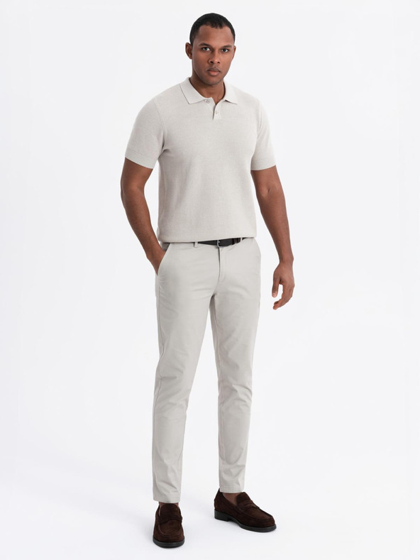 Ombre Clothing Pánske bavlnené polo tričko zo štruktúrovaného úpletu - béžové