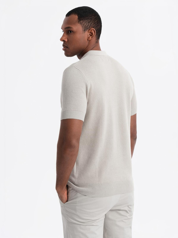 Ombre Clothing Pánske bavlnené polo tričko zo štruktúrovaného úpletu - béžové