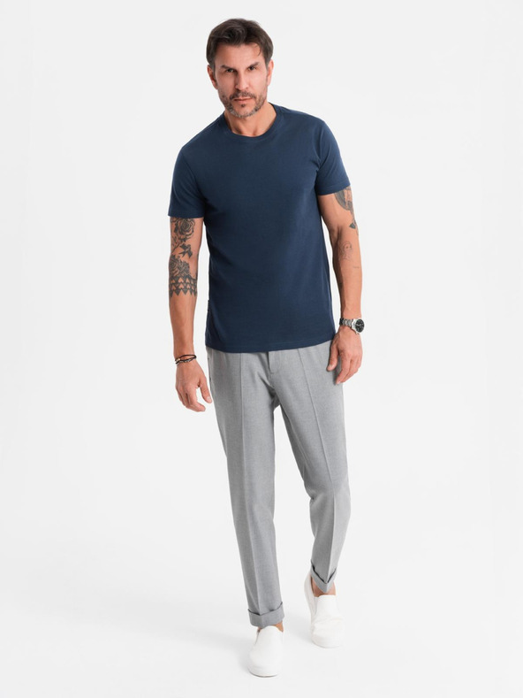 Ombre Clothing Pánske klasické bavlnené tričko BASIC - tmavo modré
