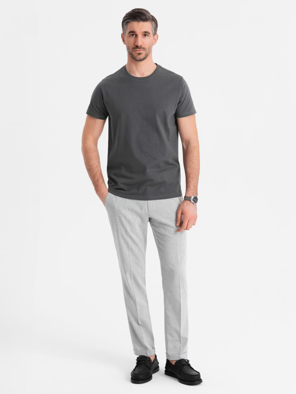 Ombre Clothing Pánske klasické bavlnené tričko BASIC - šedé