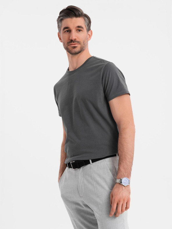 Ombre Clothing Pánske klasické bavlnené tričko BASIC - šedé